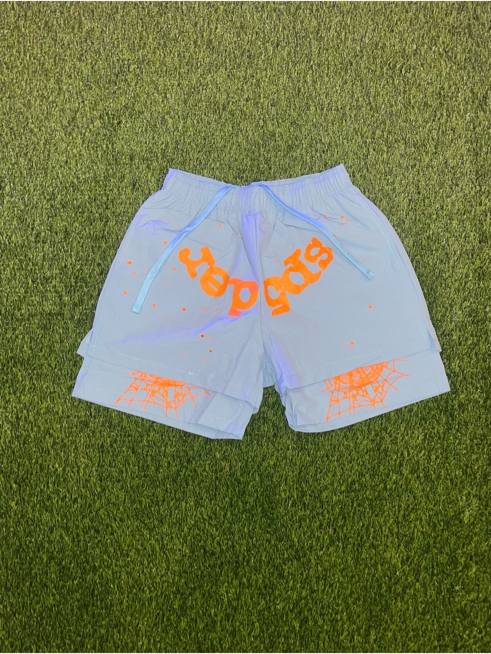 Sp5der OG Web Double Layer Shorts Light Blue Size M